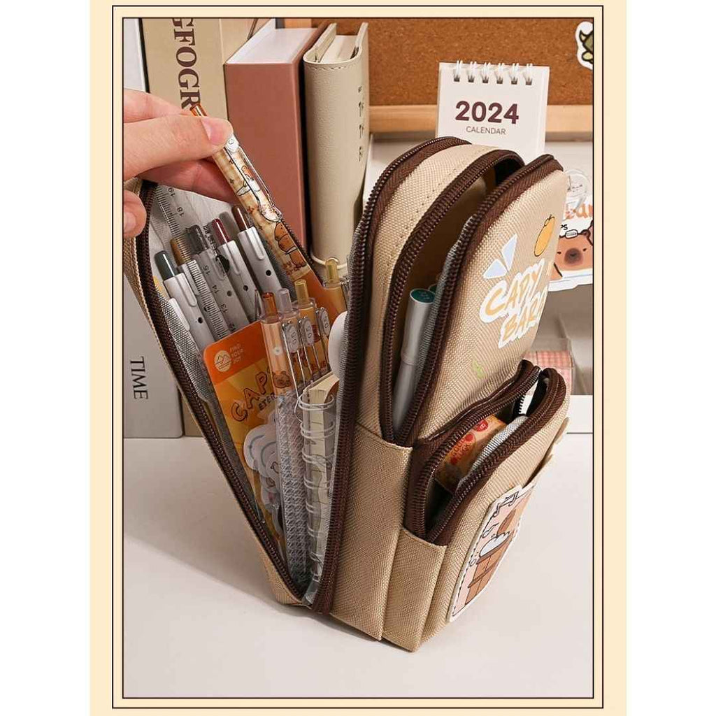 Large Capacity Pencil Case for Kids | Stylish 3 Layer Zipper Pouch & Stationery Organizer | Ideal CAPYBARRA Theme Pencil Box for Boys, Girls & Students