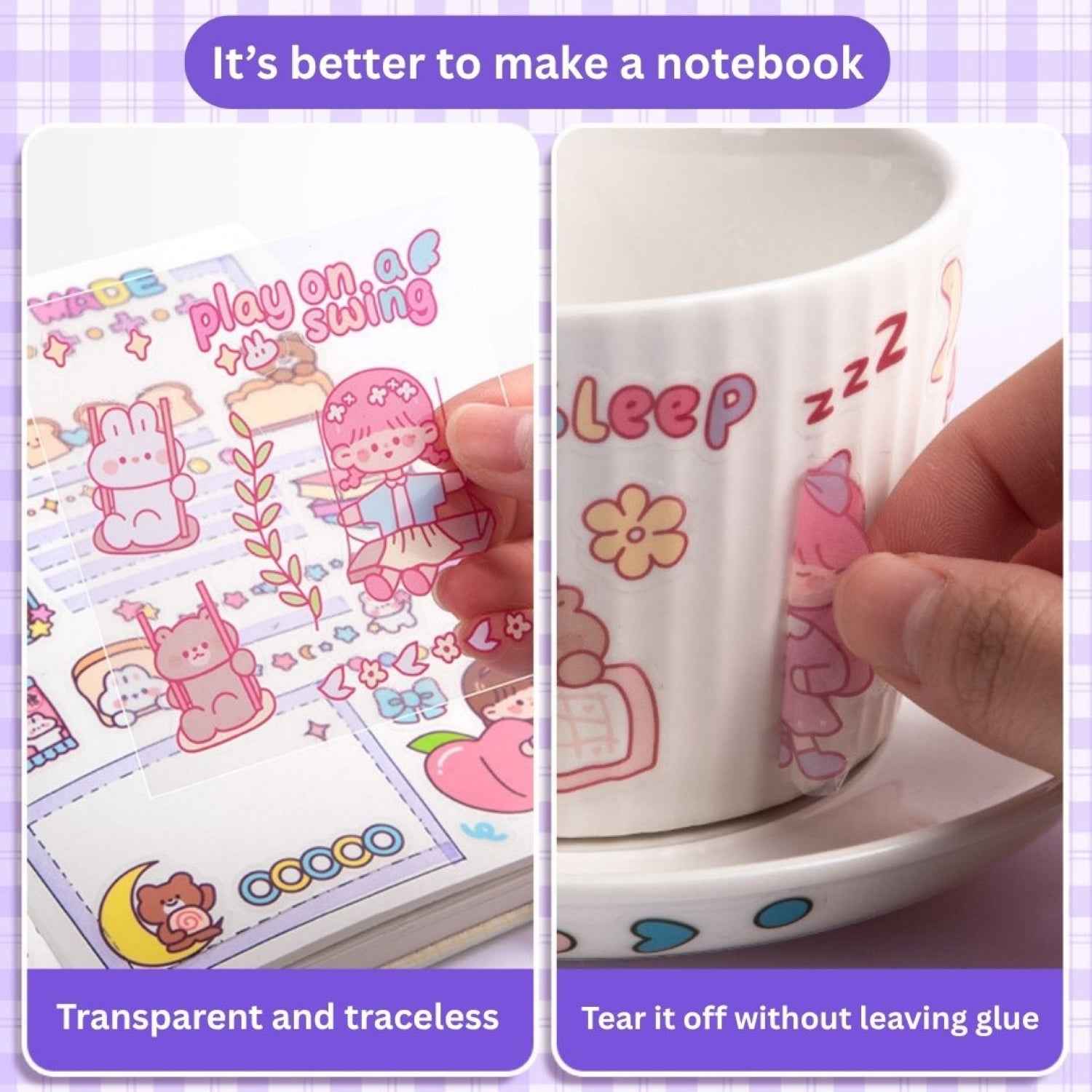 Cute Girl Theme Kawaii Stickers for Journaling - 200 Sheets Peach Cake Washi Stickers for Scrapbooking, DIY Crafts & Gifts