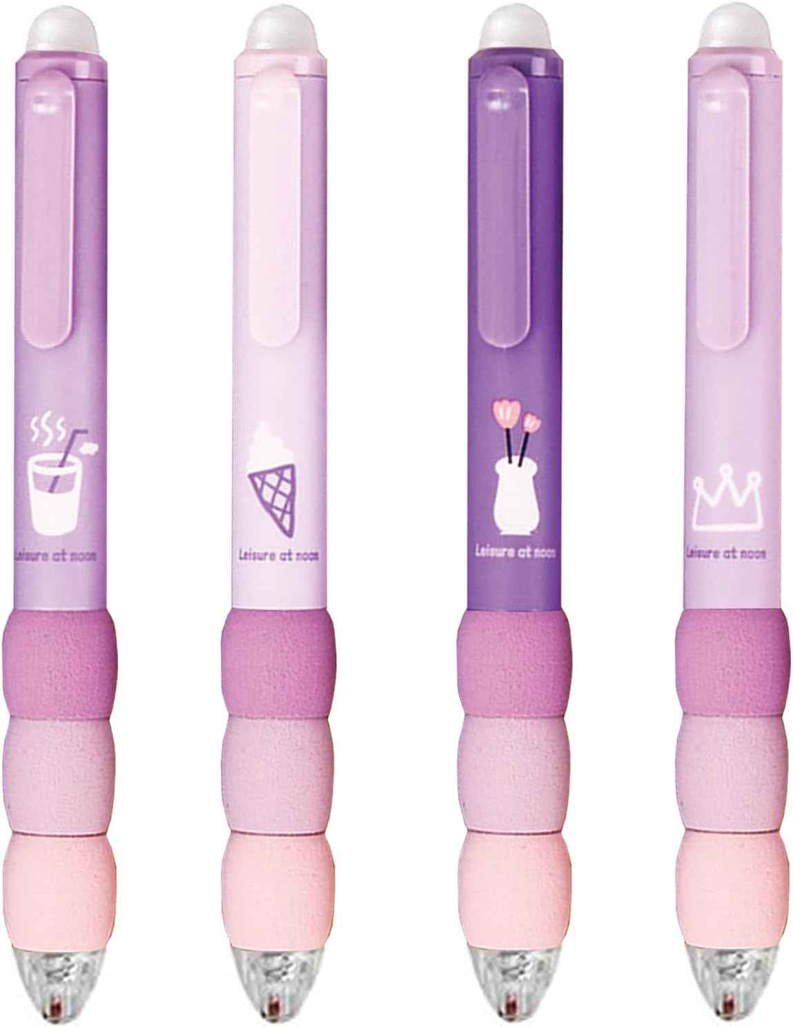 4 Pcs Cute Gel Pens - Aesthetic Retractable Blue Ink Pens with Cartoon Soft Grip for Kawaii Office & School Supplies