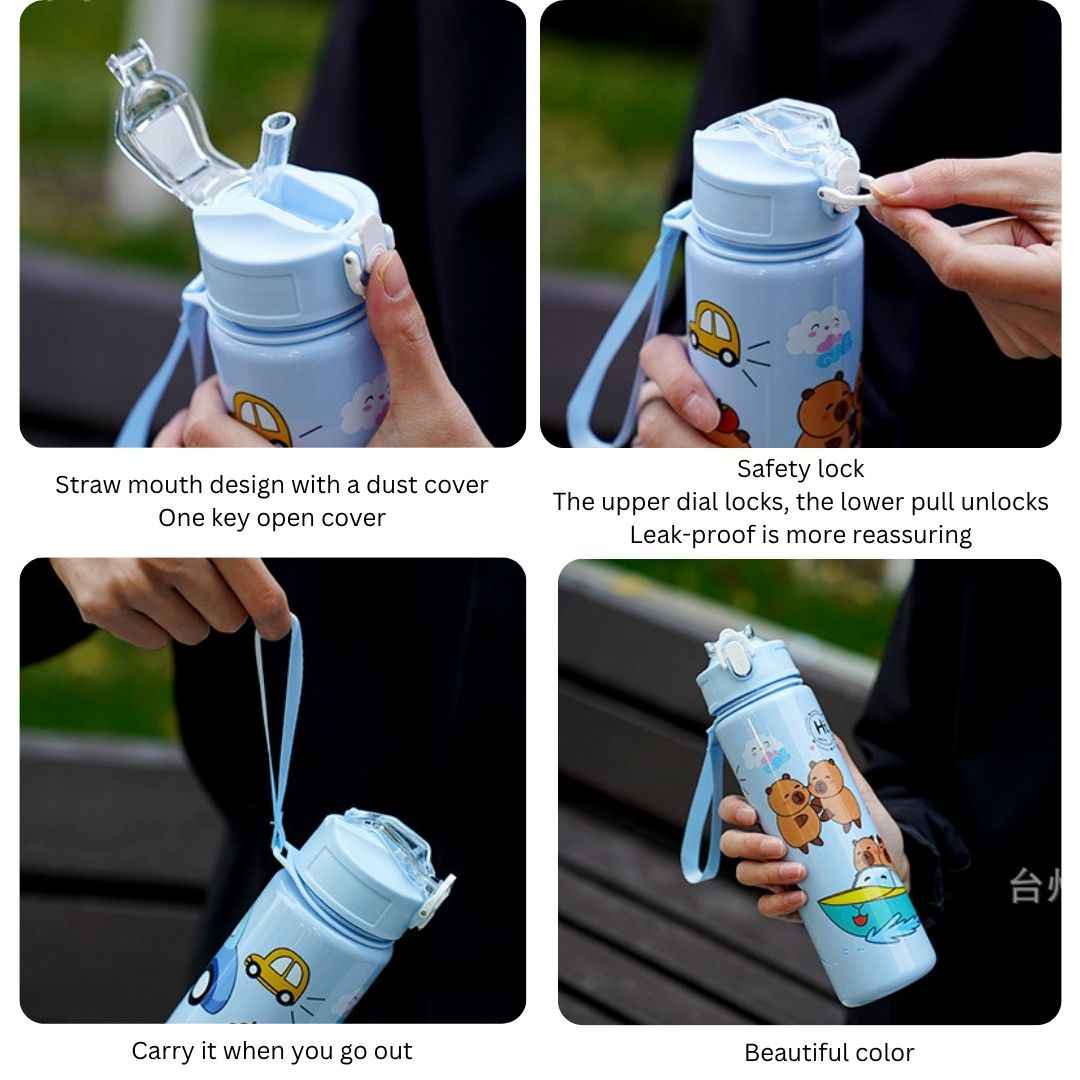 Cute Capybara Water Bottle 700ml | Portable Lightweight Reusable Bottle with Strap | Random Color | Pack of 1