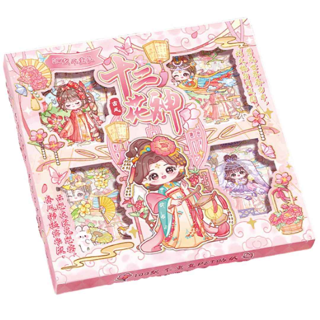 Kawaii Cherry Blossom Stickers - 100 Sheets of Cute Cartoon Decorative Labels for Scrapbooking and Crafts