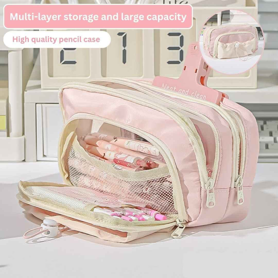 Pencil Case for School - Aesthetic Cute Stationery Box in Pink for Girls and Boys, Organize Pens, Pencils, Makeup, and More