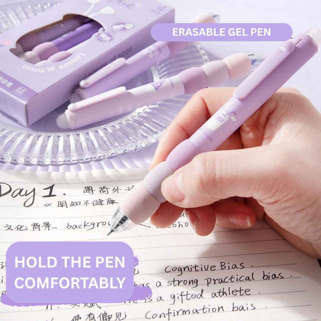 4 Pcs Cute Gel Pens - Aesthetic Retractable Blue Ink Pens with Cartoon Soft Grip for Kawaii Office & School Supplies