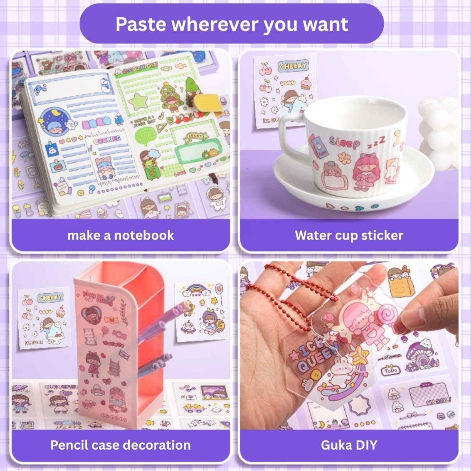 Cute Girl Theme Kawaii Stickers for Journaling - 200 Sheets Peach Cake Washi Stickers for Scrapbooking, DIY Crafts & Gifts