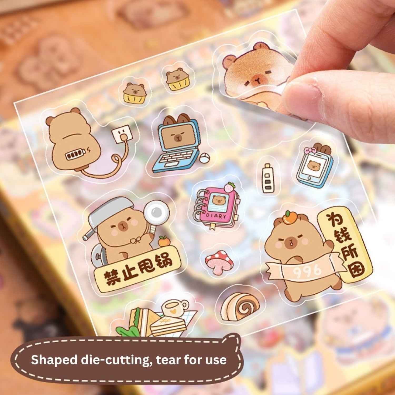 100 pcs Capybara Stickers Set – Kawaii PET Stickers, Japanese Style Craft Stickers, Self-Adhesive Sticker Sheets