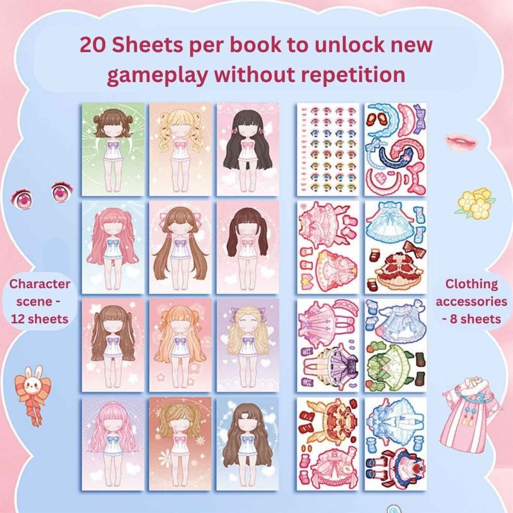 Cute Cartoon Princess Dress-Up Stickers | Change Makeup & Outfit Stickers for Kids (Pack of 6)