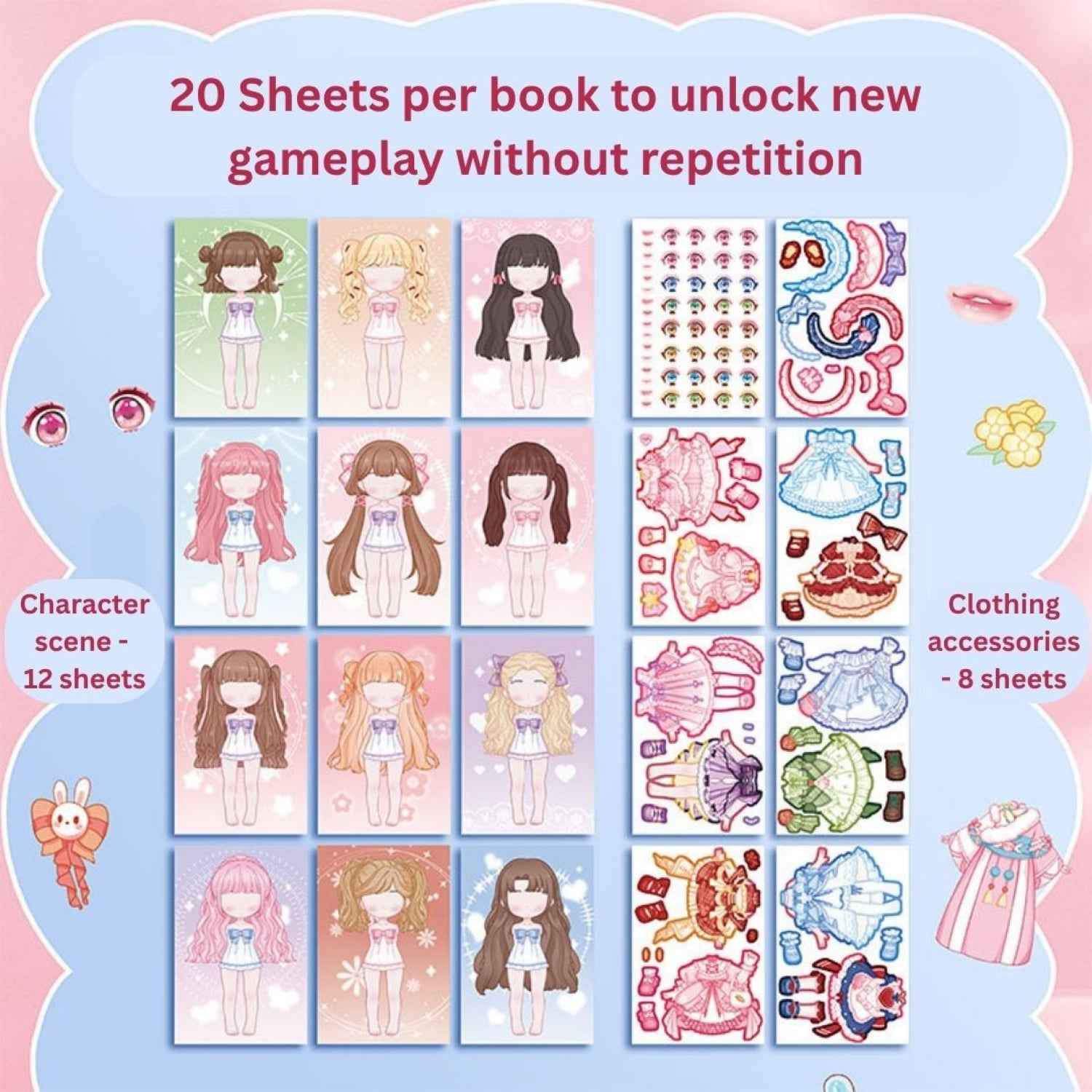 Cute Cartoon Princess Dress-Up Stickers | Change Makeup & Outfit Stickers for Kids (Pack of 6)