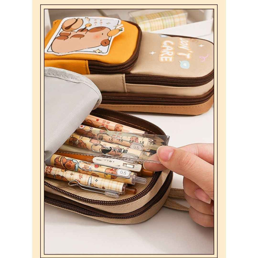 Large Capacity Pencil Case for Kids | Stylish 3 Layer Zipper Pouch & Stationery Organizer | Ideal CAPYBARRA Theme Pencil Box for Boys, Girls & Students