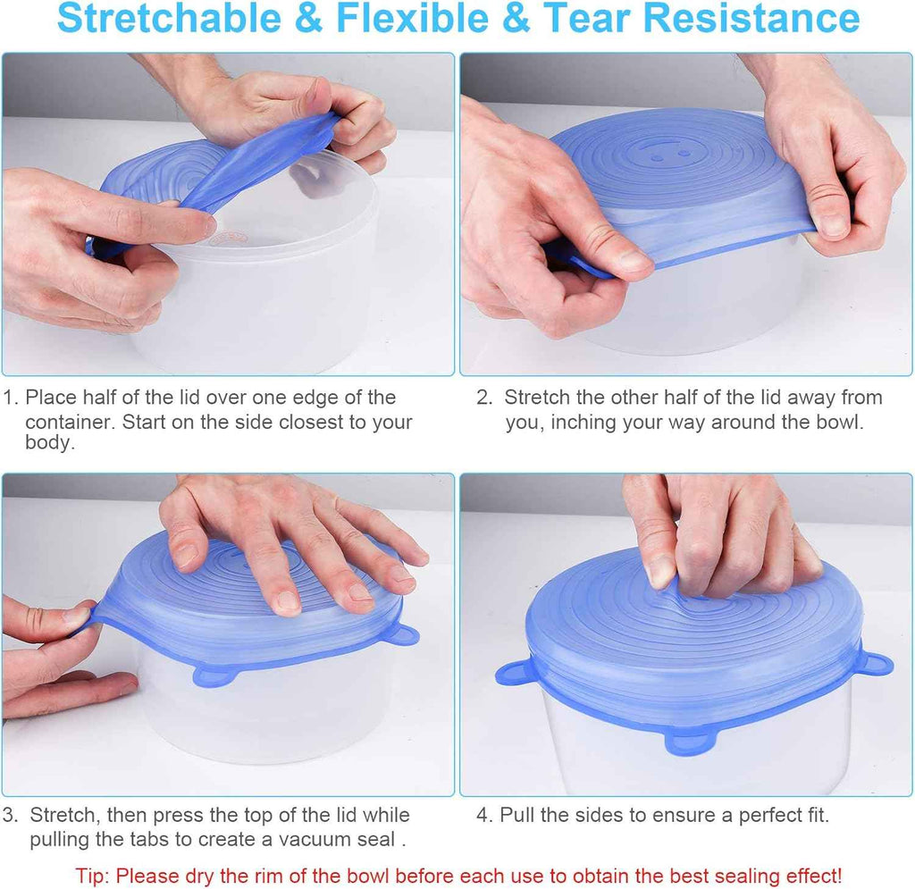 Reusable Premium Silicone Stretch and Seal Lids 6PCS for Effortless Food Storage