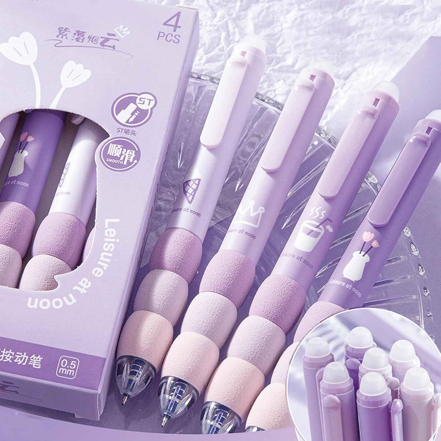 4 Pcs Cute Gel Pens - Aesthetic Retractable Blue Ink Pens with Cartoon Soft Grip for Kawaii Office & School Supplies
