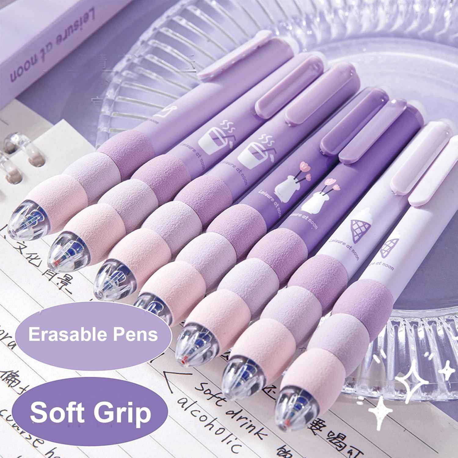 4 Pcs Cute Gel Pens - Aesthetic Retractable Blue Ink Pens with Cartoon Soft Grip for Kawaii Office & School Supplies
