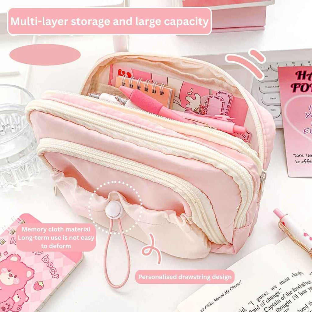 Pencil Case for School - Aesthetic Cute Stationery Box in Pink for Girls and Boys, Organize Pens, Pencils, Makeup, and More