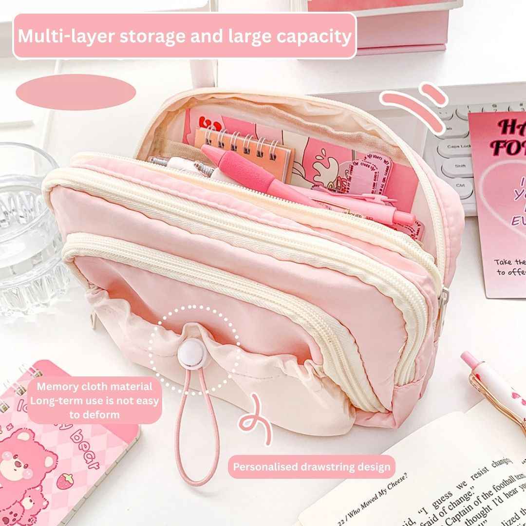 Pencil Case for School - Aesthetic Cute Stationery Box in Pink for Girls and Boys, Organize Pens, Pencils, Makeup, and More