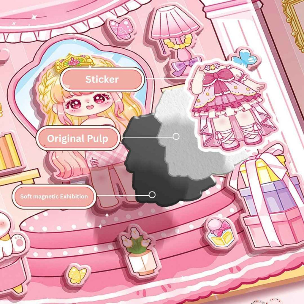 Princess Nini's Magnetic Wardrobe Reusable Magnetic Dress-Up Book for Girls with Cute Outfits, Accessory Stickers & Foldable Scene Room