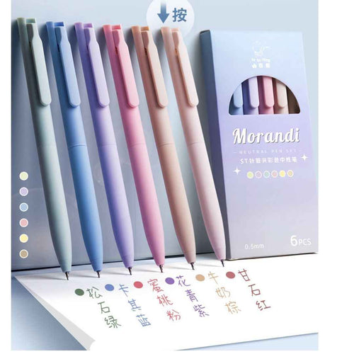 6 Colours Retractable Gel Pens with 6 Refills - 0.5 mm Aesthetic Pastel Ballpoint Pens for Writing and Drawing - Cute Candy for Girls, School & Office Use