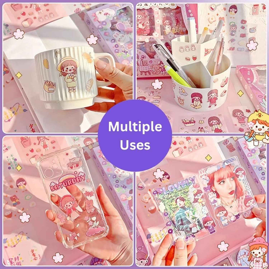 Cute Girl Theme Kawaii Stickers for Journaling - 200 Sheets Peach Cake Washi Stickers for Scrapbooking, DIY Crafts & Gifts