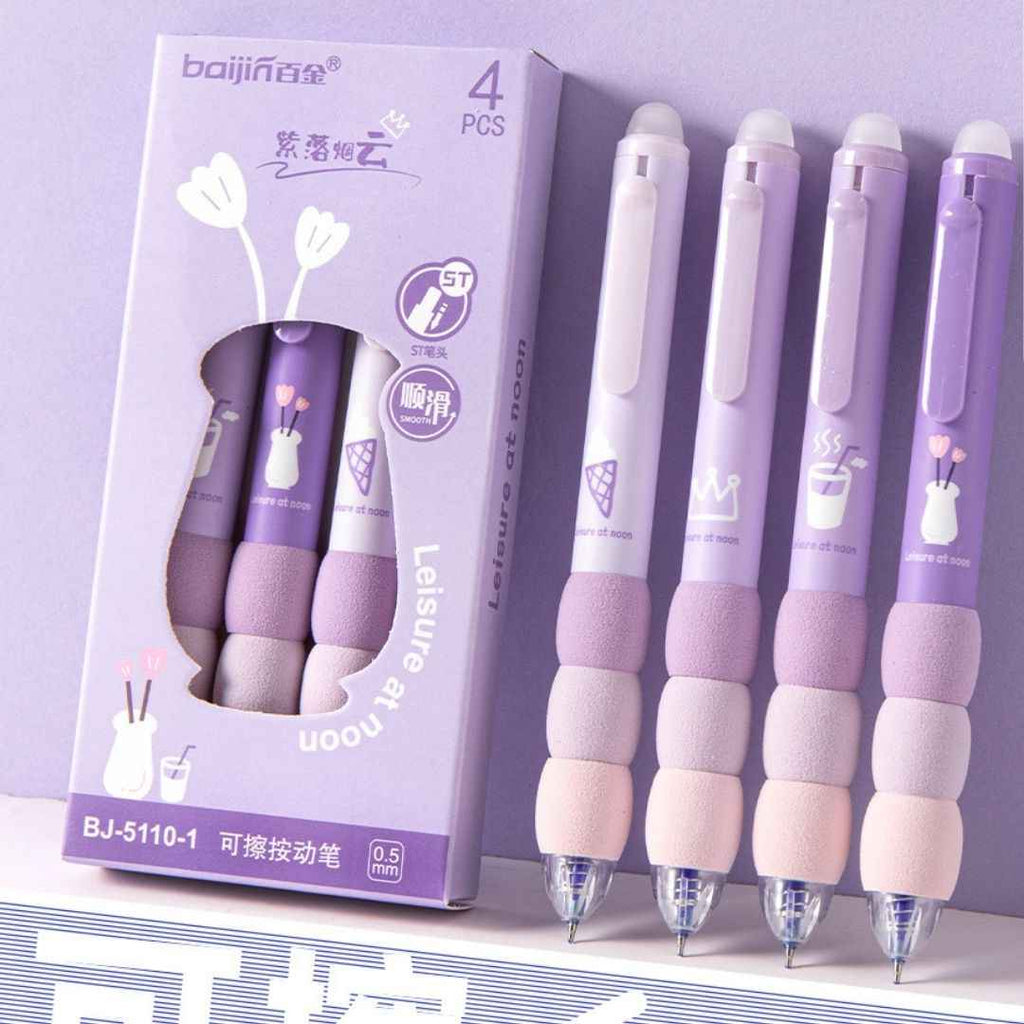 4 Pcs Cute Gel Pens - Aesthetic Retractable Blue Ink Pens with Cartoon Soft Grip for Kawaii Office & School Supplies