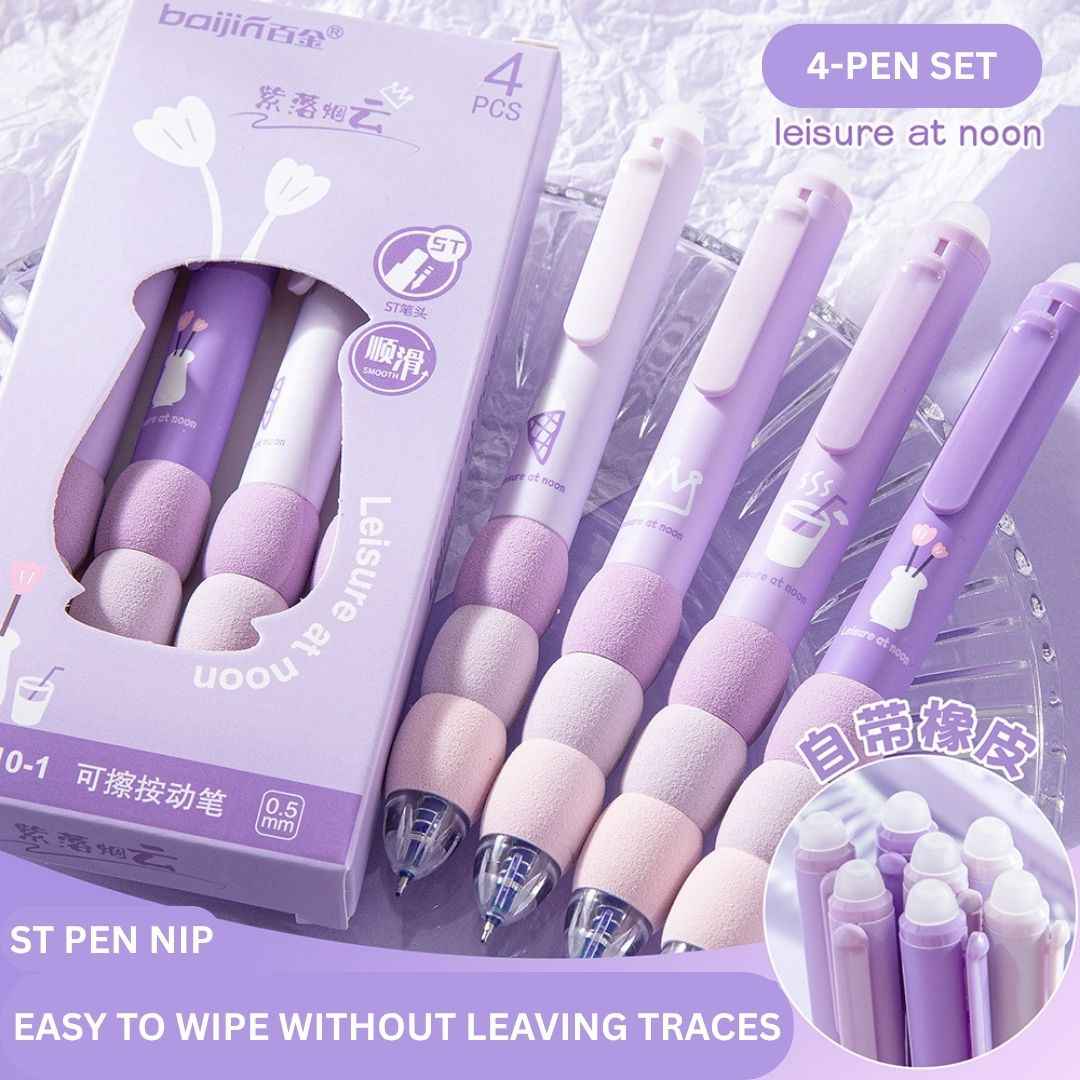 4 Pcs Cute Gel Pens - Aesthetic Retractable Blue Ink Pens with Cartoon Soft Grip for Kawaii Office & School Supplies