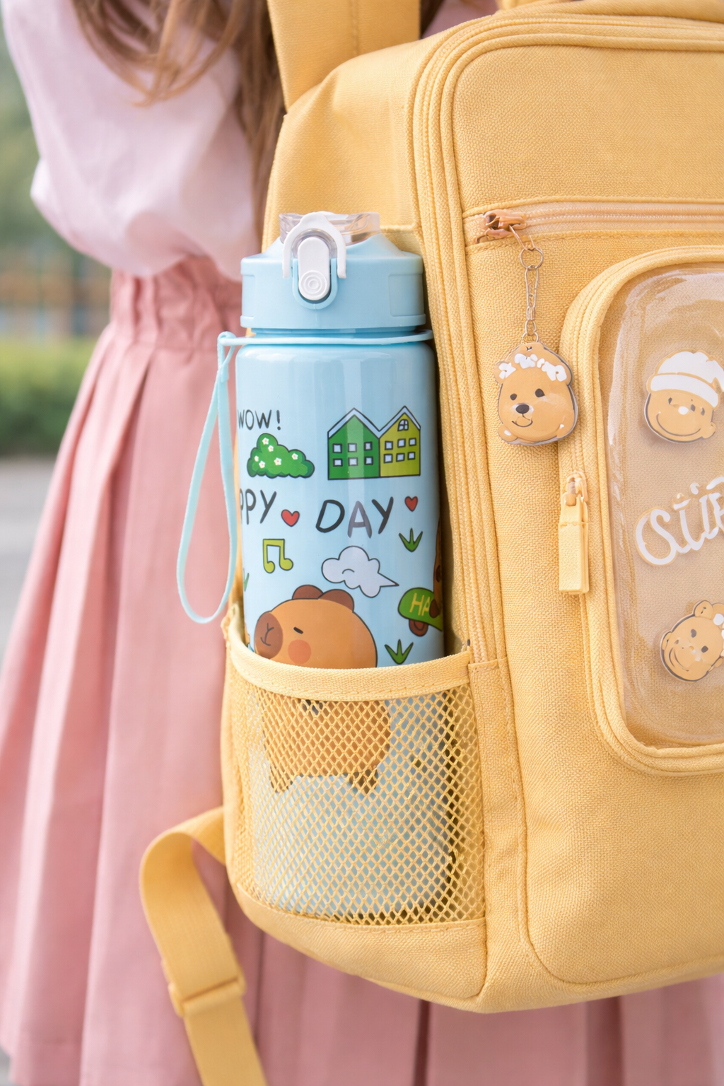 Cute Capybara Water Bottle 700ml | Portable Lightweight Reusable Bottle with Strap | Random Color | Pack of 1