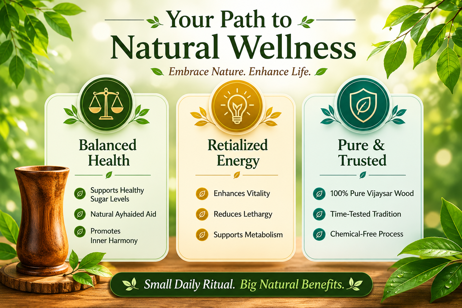 🍃💚 Wellness Wooden Water Glass – Weight & Sugar Support🪵