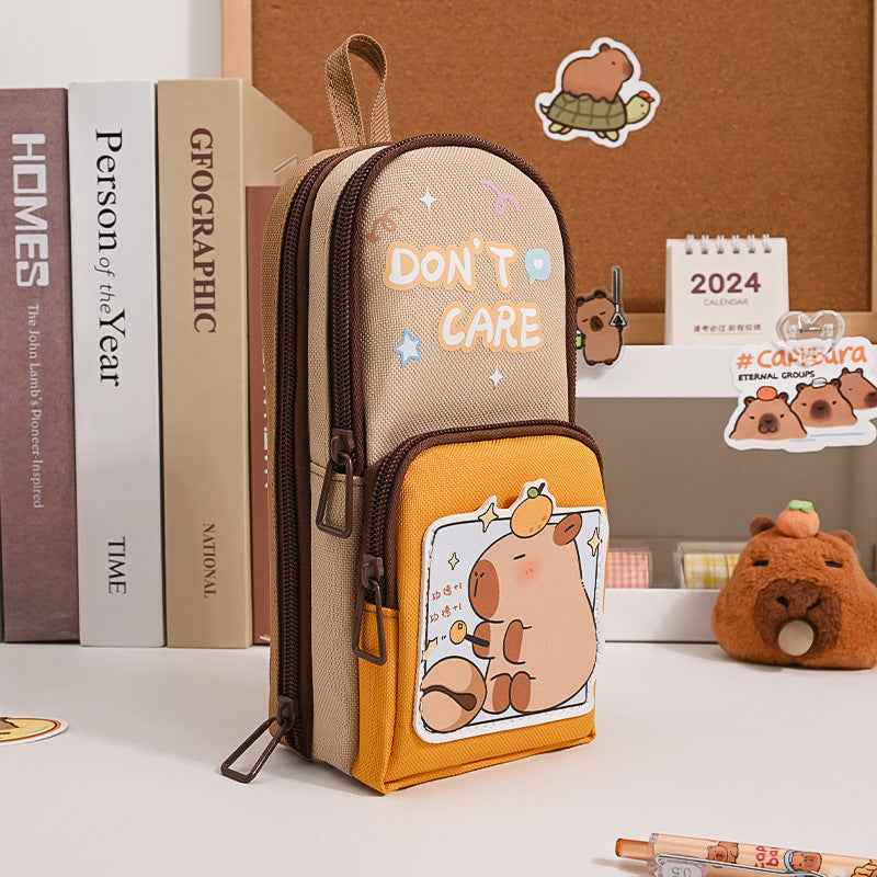 Large Capacity Pencil Case for Kids | Stylish 3 Layer Zipper Pouch & Stationery Organizer | Ideal CAPYBARRA Theme Pencil Box for Boys, Girls & Students