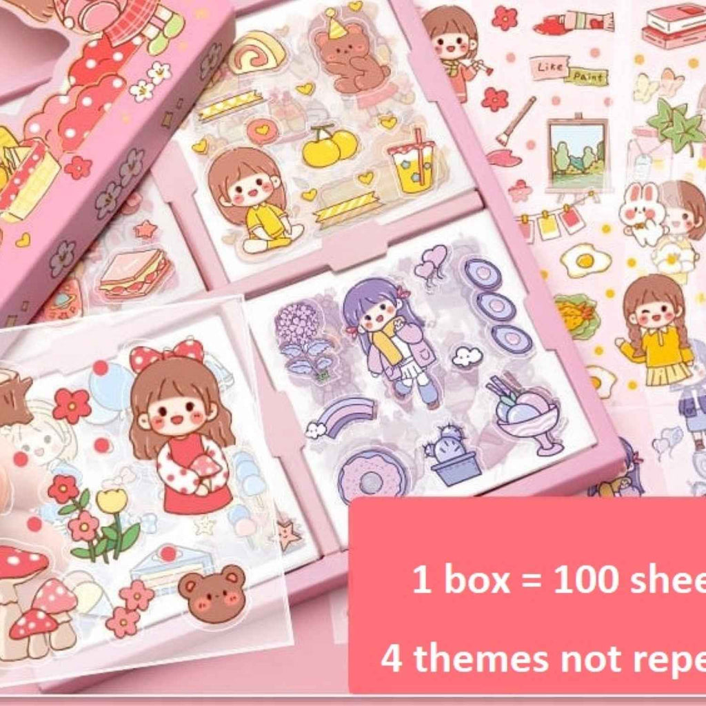 Kawaii Floor Stickers - 100 Sheets Cute Washi for Scrapbooking, DIY Arts Crafts, and Projects - Assorted Japanese Style Girls Stickers - 18 x 18 x 2 cms, PVC