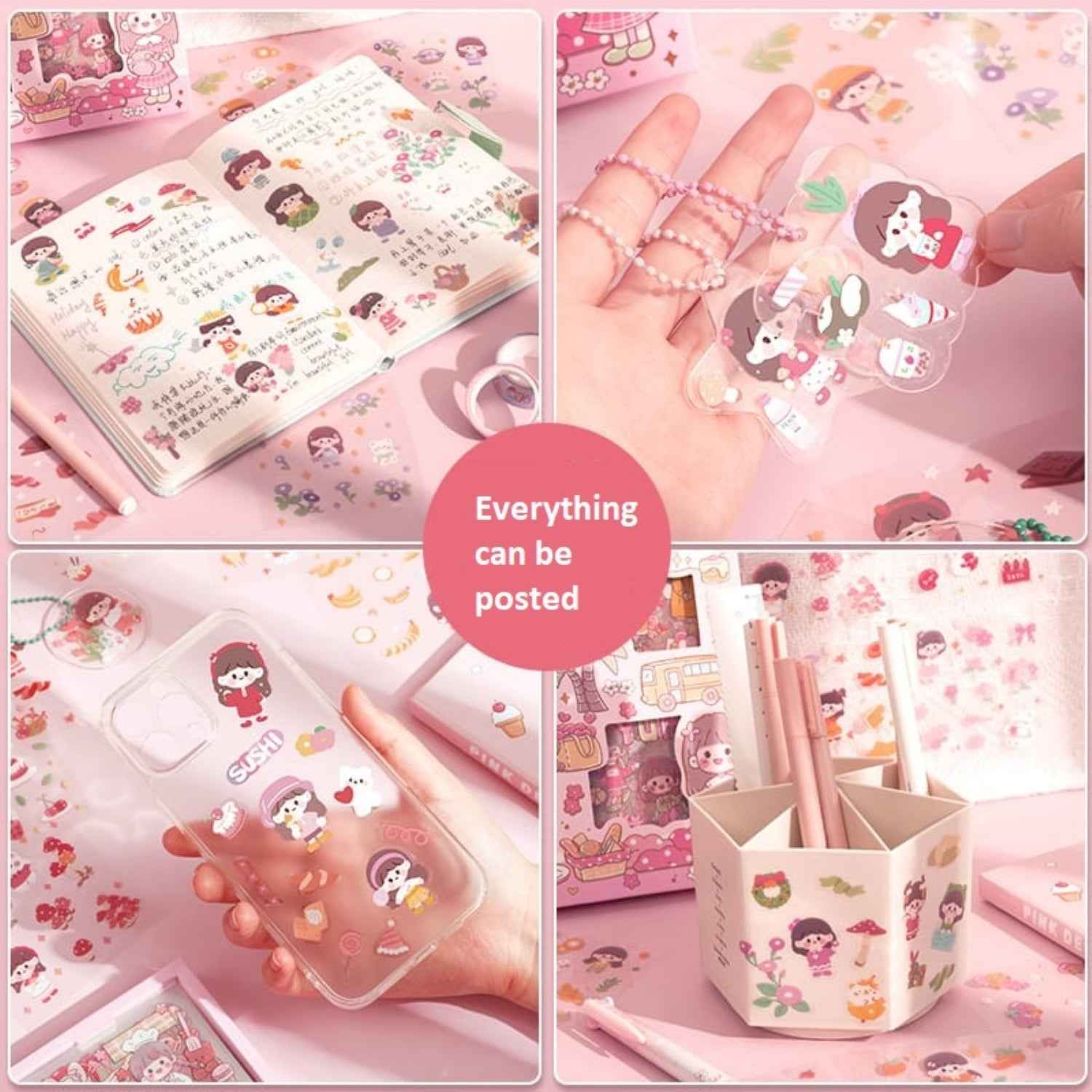 Kawaii Floor Stickers - 100 Sheets Cute Washi for Scrapbooking, DIY Arts Crafts, and Projects - Assorted Japanese Style Girls Stickers - 18 x 18 x 2 cms, PVC