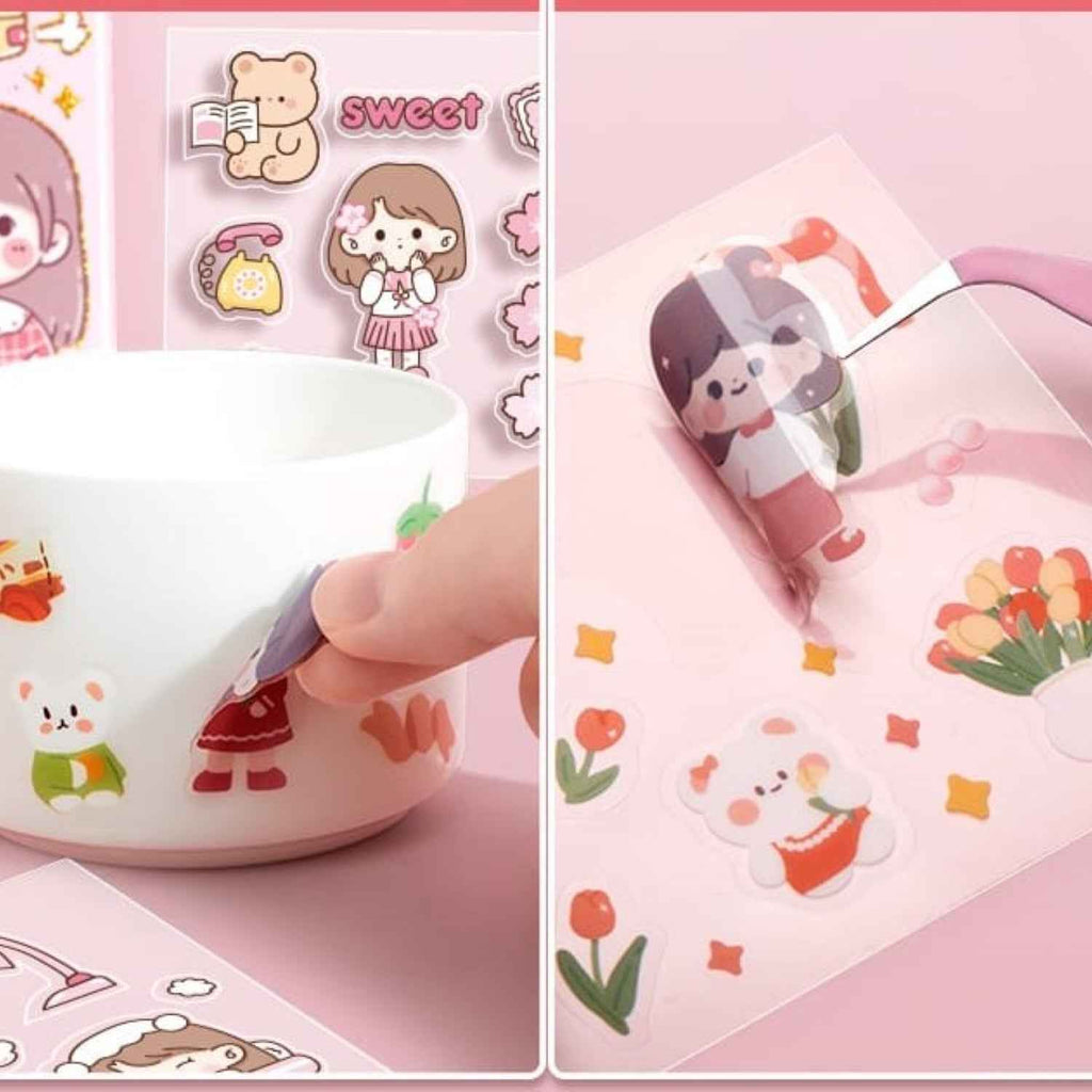 Kawaii Floor Stickers - 100 Sheets Cute Washi for Scrapbooking, DIY Arts Crafts, and Projects - Assorted Japanese Style Girls Stickers - 18 x 18 x 2 cms, PVC