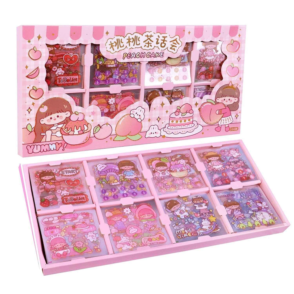 Cute Girl Theme Kawaii Stickers for Journaling - 200 Sheets Peach Cake Washi Stickers for Scrapbooking, DIY Crafts & Gifts